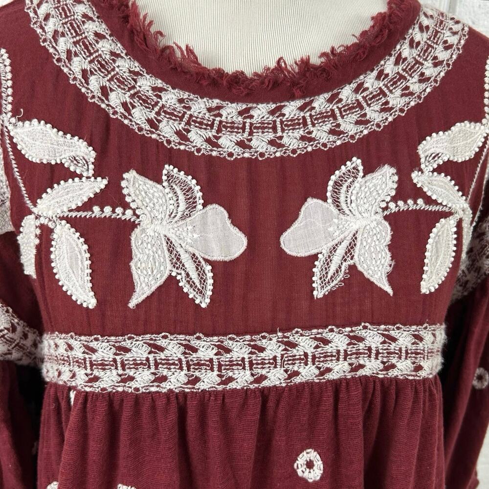 Free People Women Edie Top Size XS Short Sleeve Embroidered Floral Boho Flowy - Picture 5 of 10